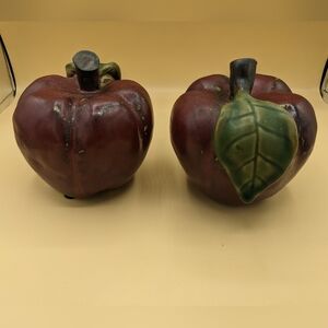 Vintage Ceramic Apple set Of 2 Glazed Decor Display Art Fruit 5.25x5" CRAZING